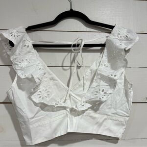 White Eyelet Ruffle Crop Top